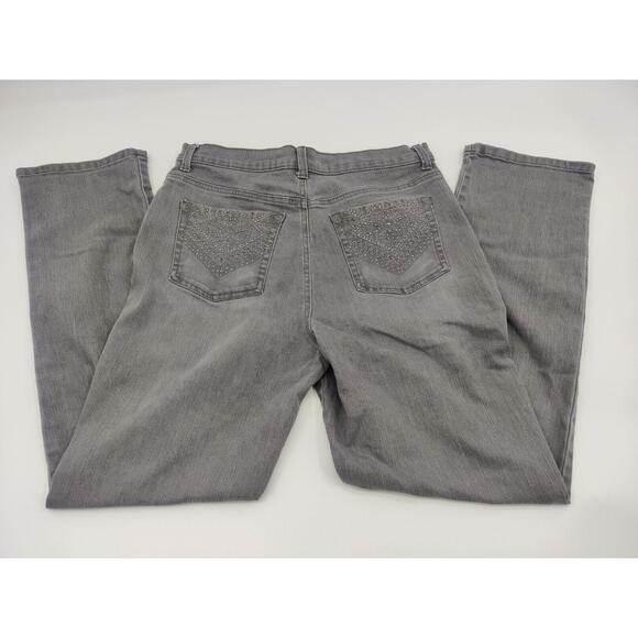 Gloria Vanderbilt Jeans Womens Sz 8 Grey Straight Amanda Bedazzled Pocket Casual - Picture 4 of 15